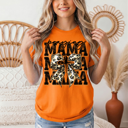 Praying Mama Leopard Bow & Cross Graphic Tee