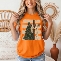 Rustic Cross & Christmas Tree Christian Graphic Tee