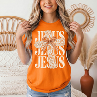 Jesus Lace Cross & Gingham Bow Christian Graphic Tee