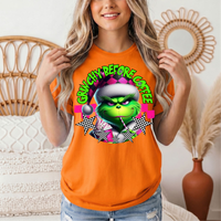 Grinchy Before Coffee Pink Checkerboard Christmas Graphic Tee
