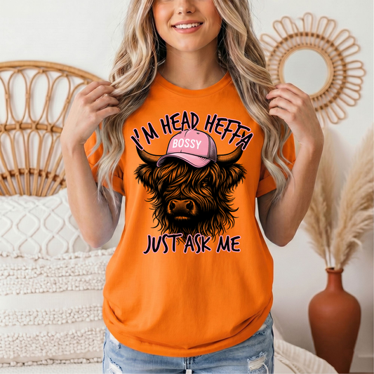 I'm Head Heffa Highland Cow Pink Bossy Cap Graphic Tee