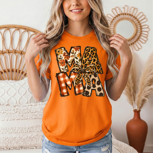 Fall Mama Floral & Leopard Bow Graphic Tee