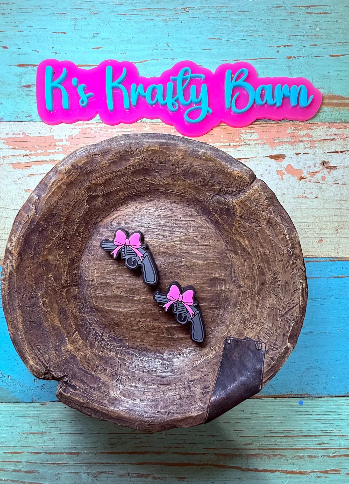 Silicone Focal Bead- Pew Pew with pink now K's Krafty Barn