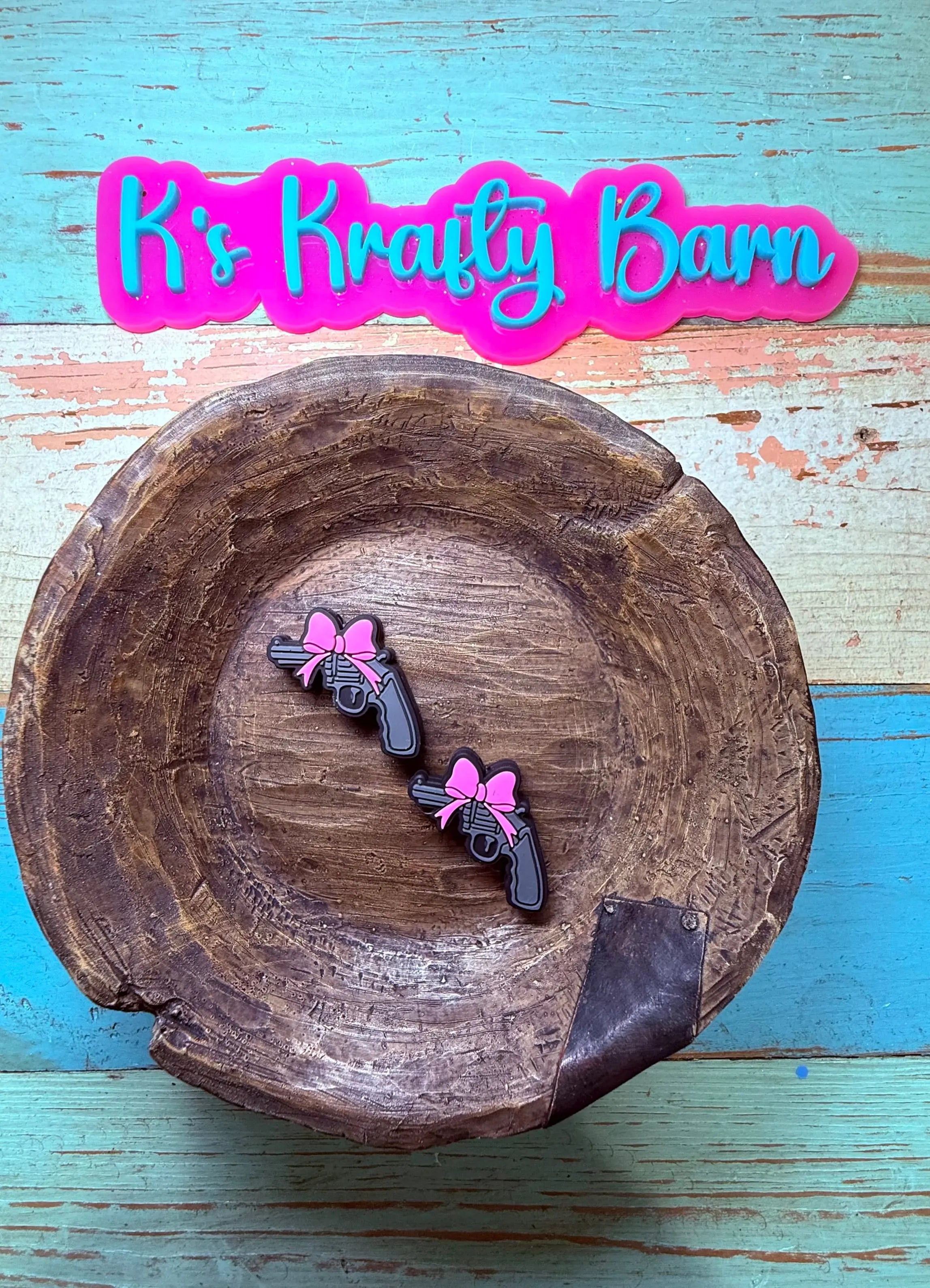 Silicone Focal Bead- Pew Pew with pink now K's Krafty Barn