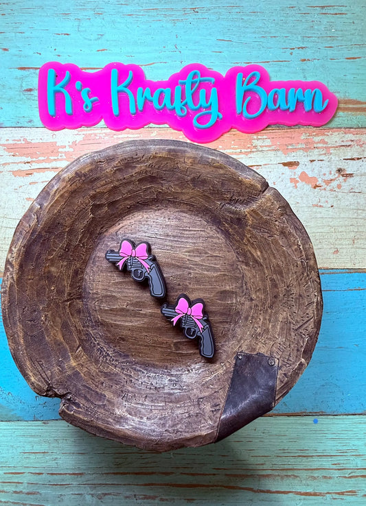Silicone Focal Bead- Pew Pew with pink now K's Krafty Barn