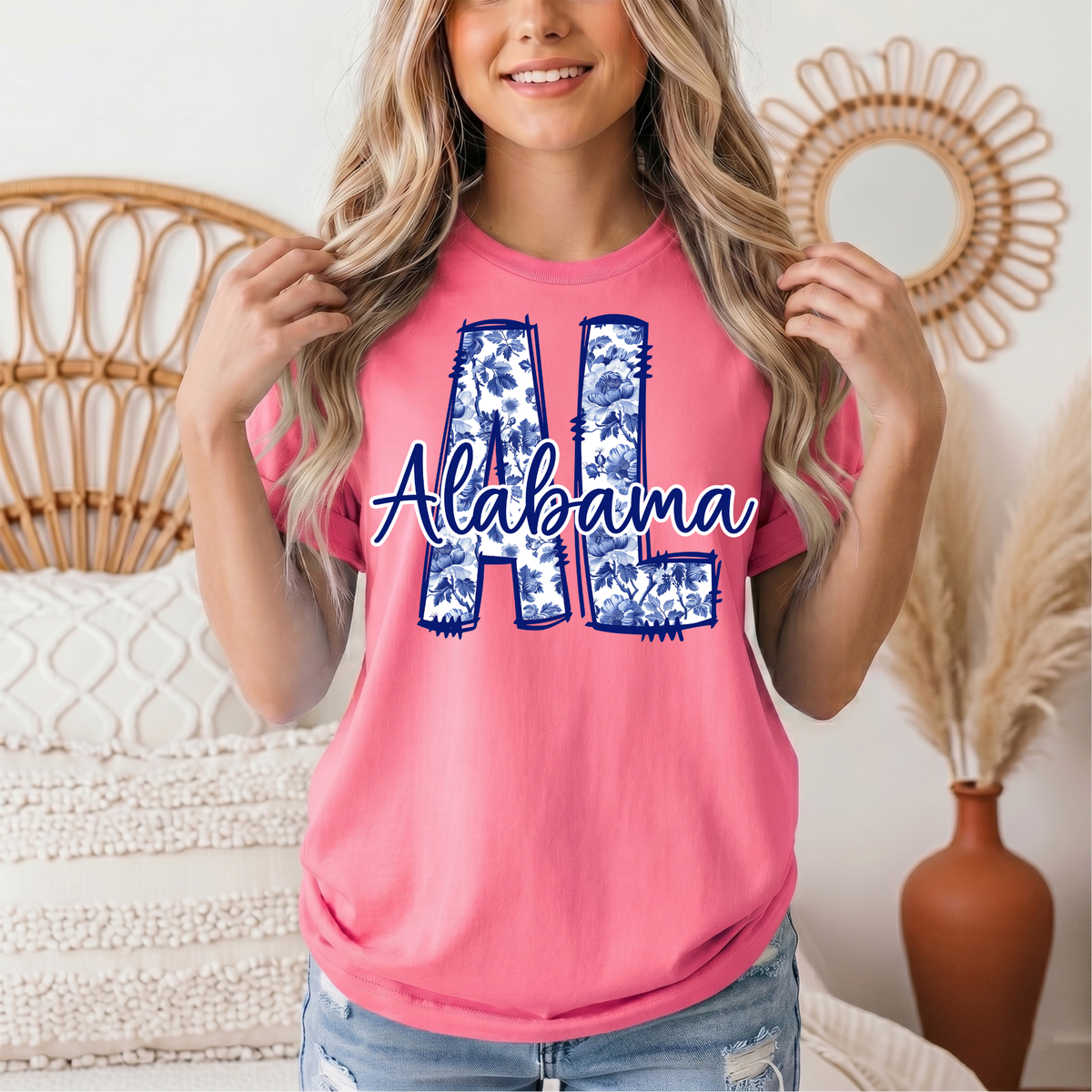 Alabama Blue Floral AL Graphic Tee