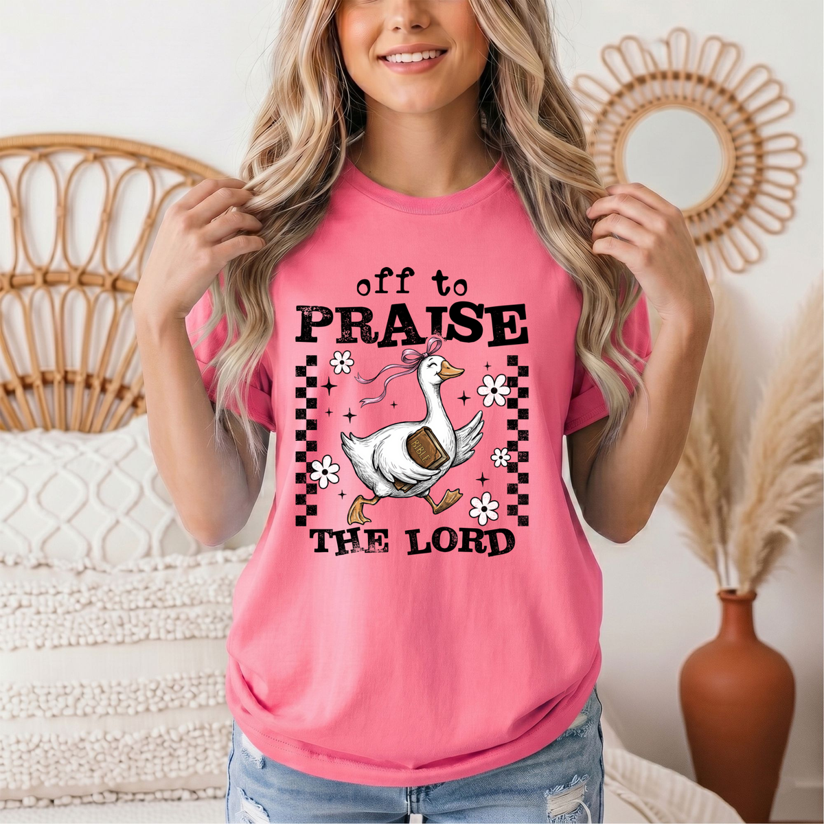 Off To Praise The Lord Christian Graphic Tee