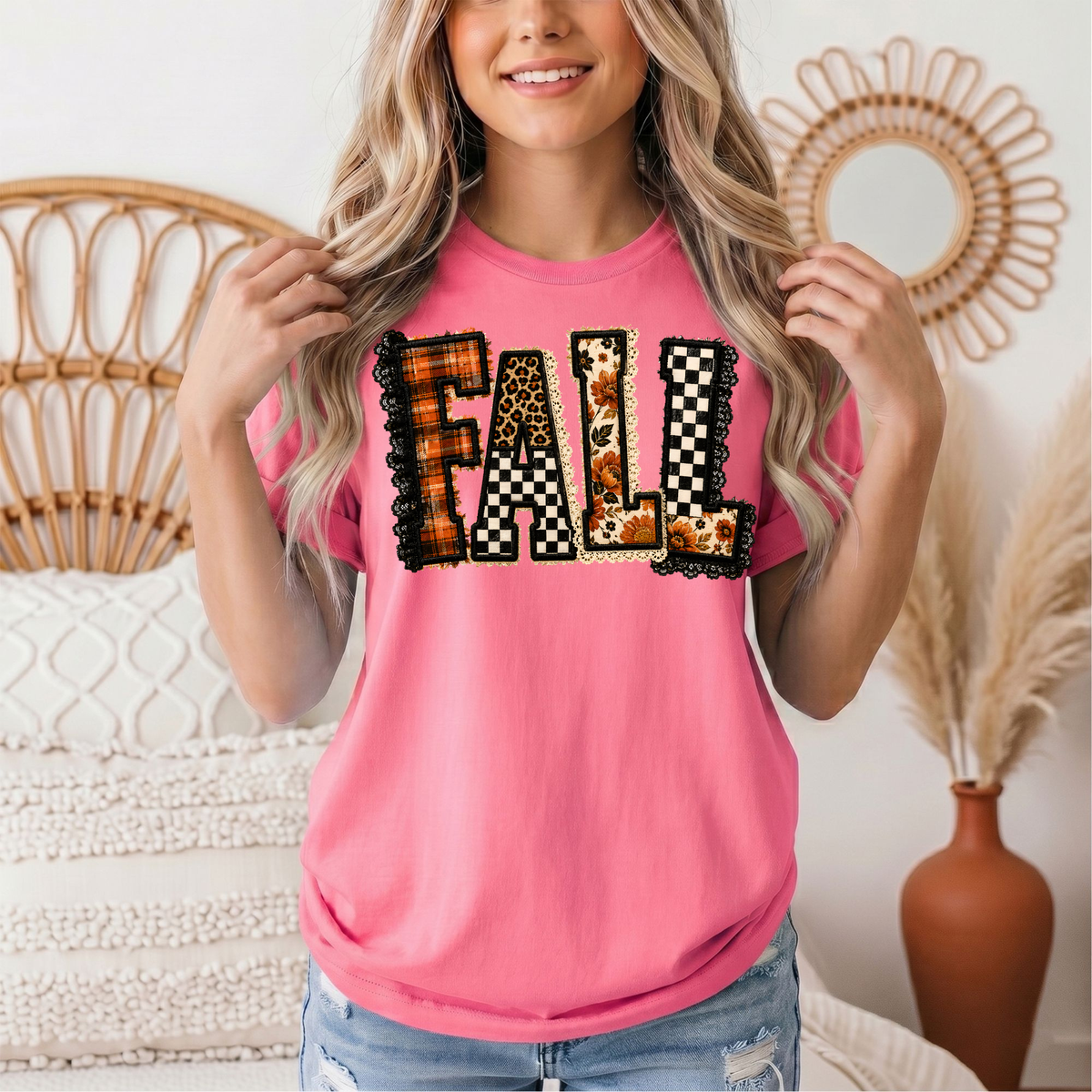 Fall Plaid Leopard & Floral Patchwork Graphic Tee