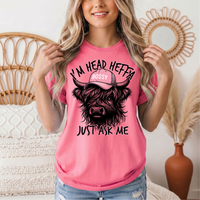 I'm Head Heffa Highland Cow Pink Bossy Cap Graphic Tee