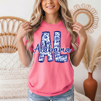 Alabama Blue Floral AL Graphic Tee
