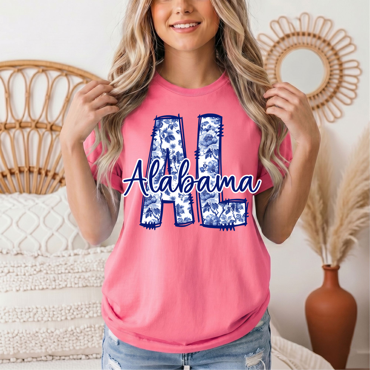 Alabama Blue Floral AL Graphic Tee