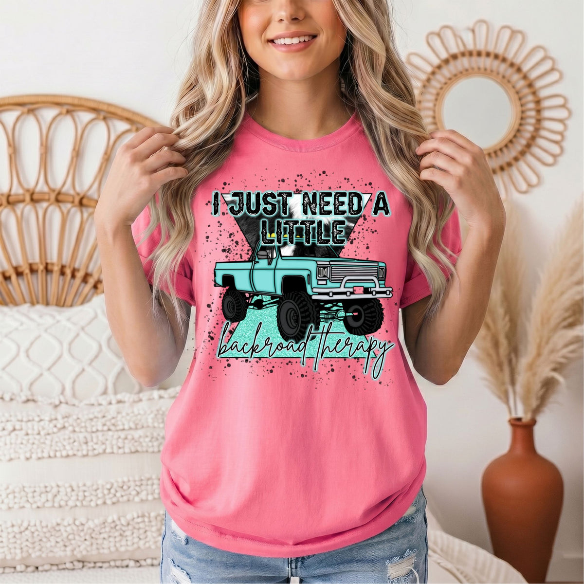 Backroad Therapy Turquoise Truck Graphic Tee