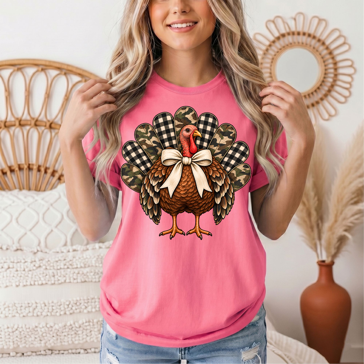 Camo & Buffalo Check Turkey Thanksgiving Graphic Tee