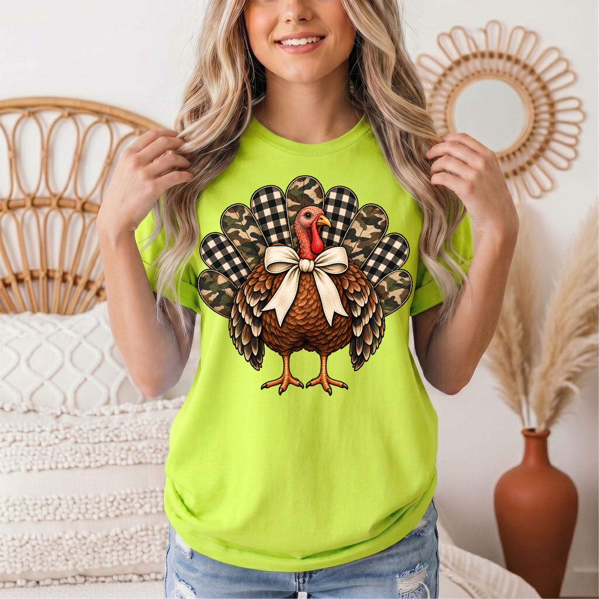 Camo & Buffalo Check Turkey Thanksgiving Graphic Tee
