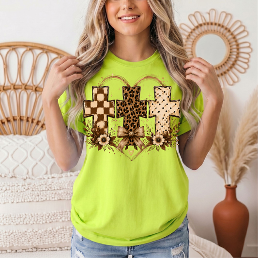 Christian Cross Trio Floral & Bow Graphic Tee