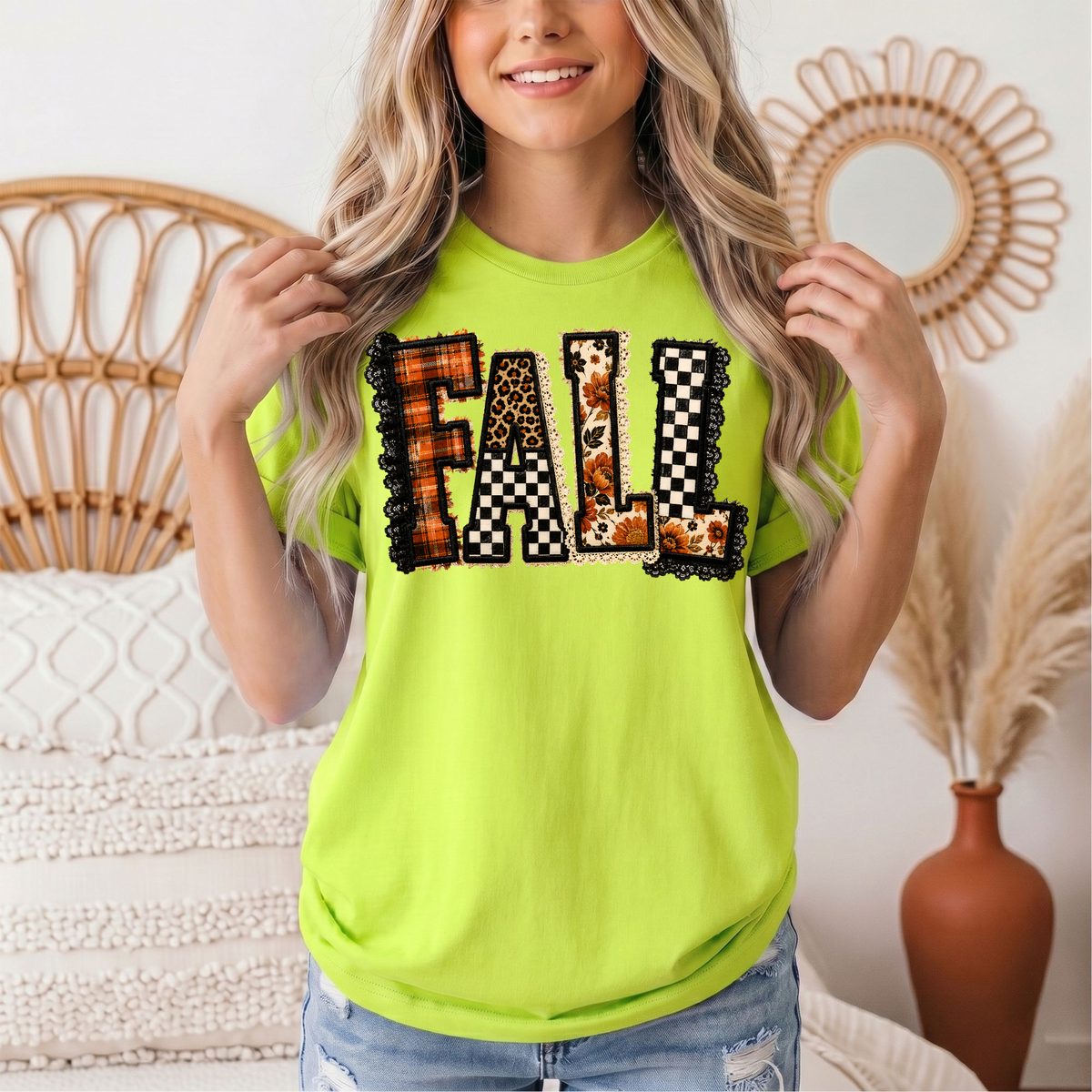 Fall Plaid Leopard & Floral Patchwork Graphic Tee