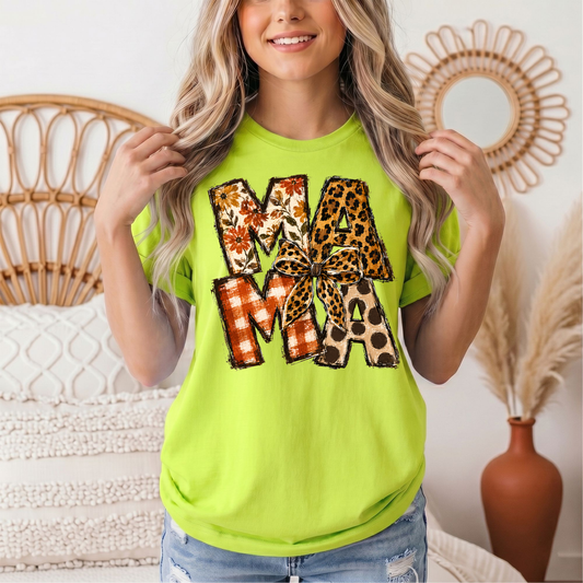 Fall Mama Floral & Leopard Bow Graphic Tee