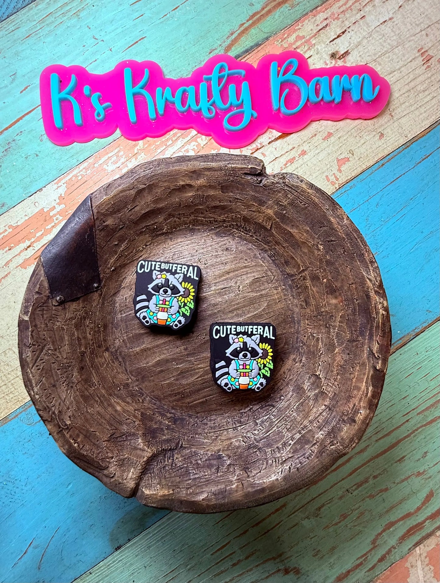Silicone Focal Bead-Cute but feral raccoon K's Krafty Barn