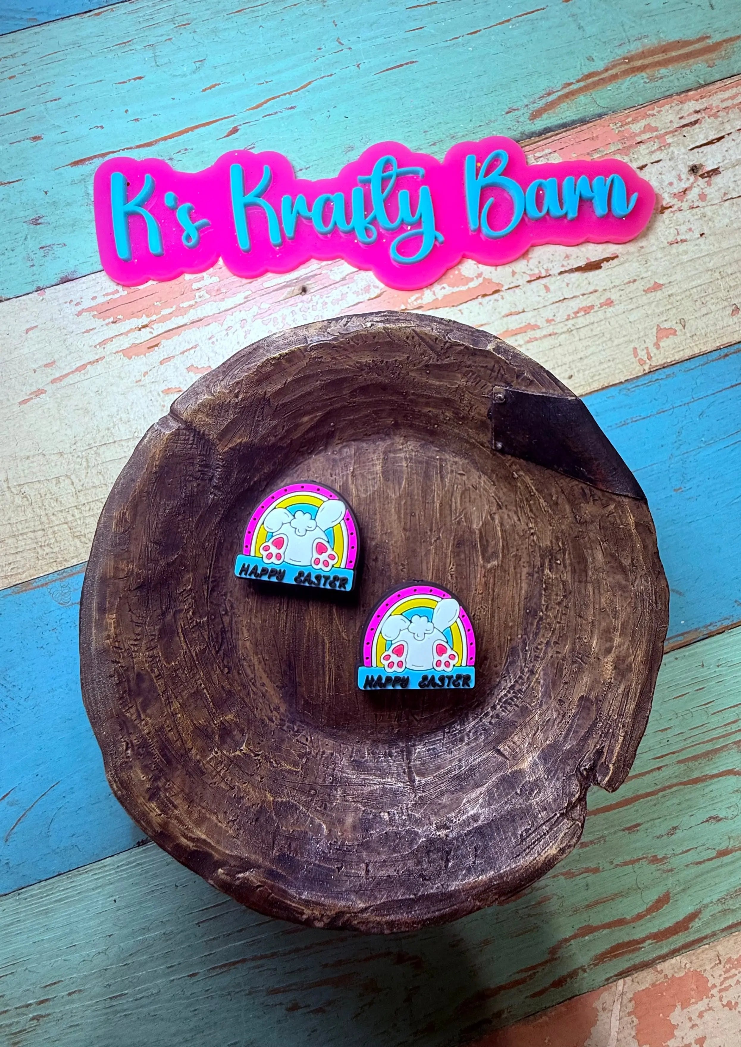 Silicone Focal Bead- Happy Easter Cottontail K's Krafty Barn