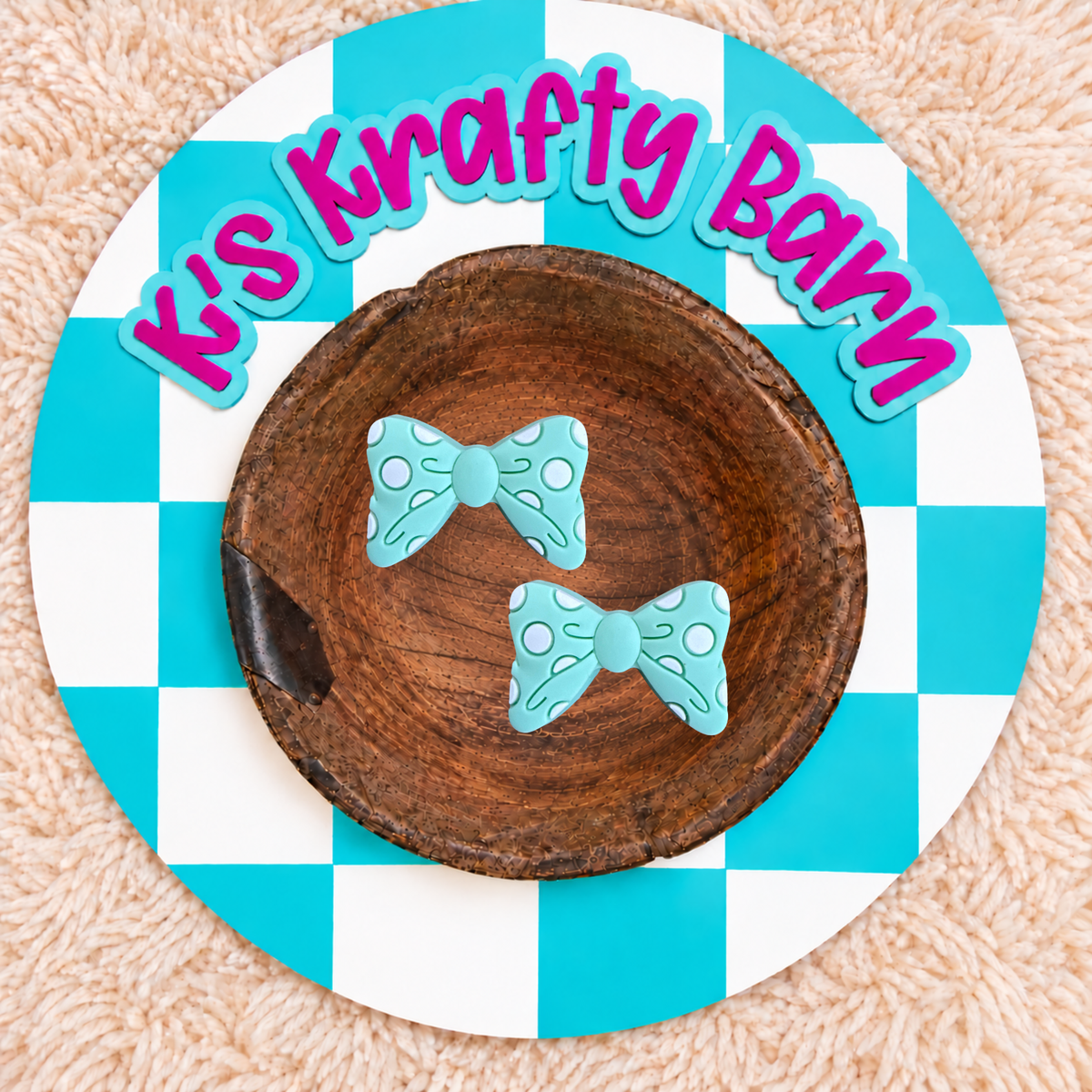 3D Mint Polka Dot Bow Silicone Focal Bead