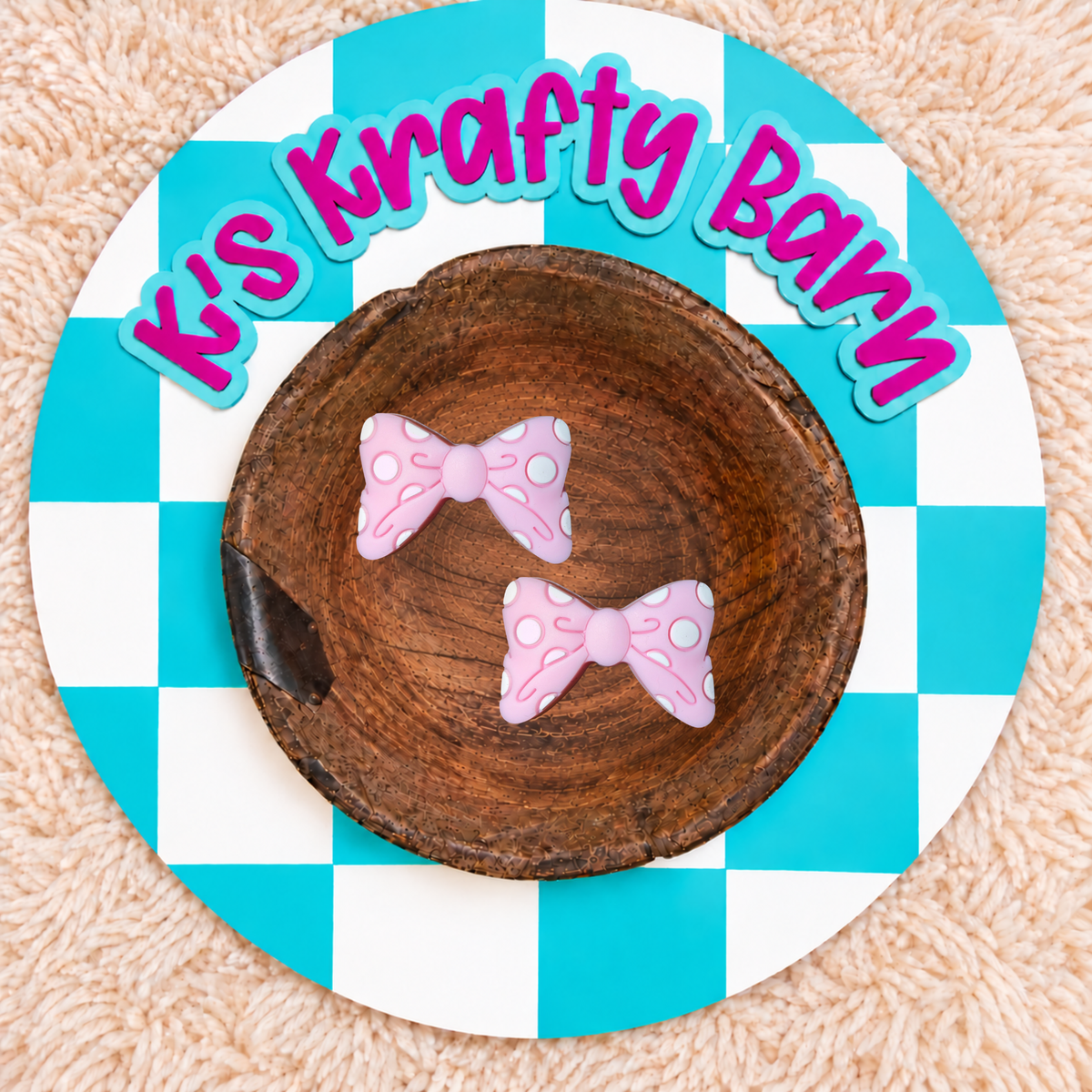 3D Pink Polka Dot Bow Silicone Focal Bead