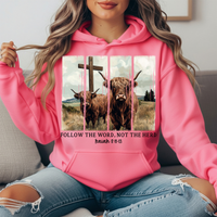 Follow the Word Not the Herd Highland Cow Graphic Hoodie