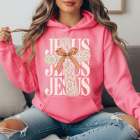 Jesus Floral Lace Cross & Gingham Bow Graphic Hoodie