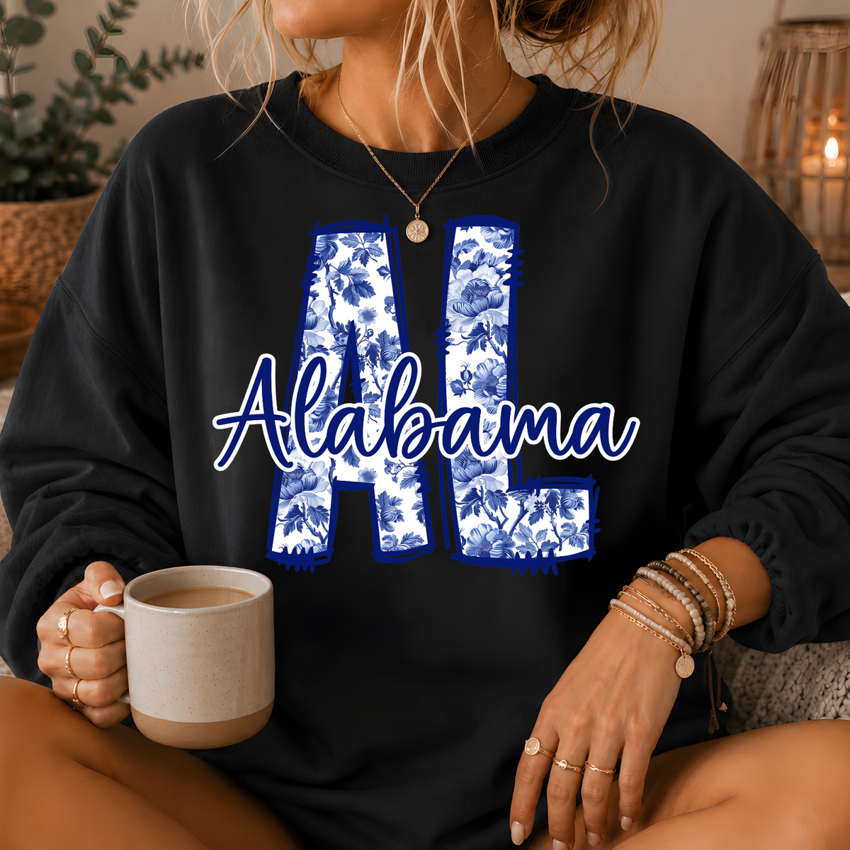 Alabama Blue Floral AL Crewneck Sweatshirt