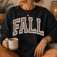 Fall Leopard Print Varsity Crewneck Sweatshirt