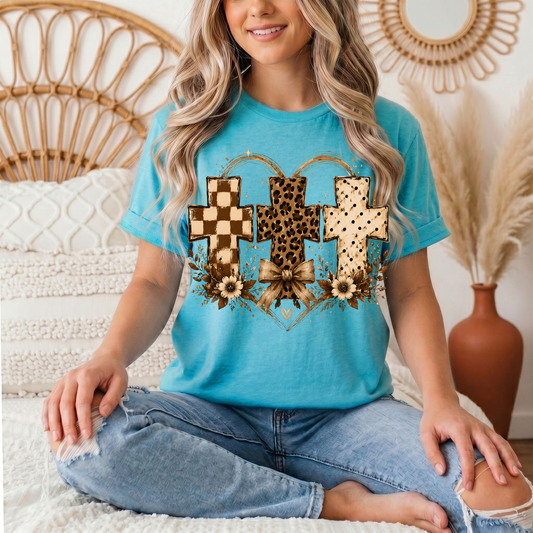 Christian Cross Trio Floral & Bow Graphic Tee