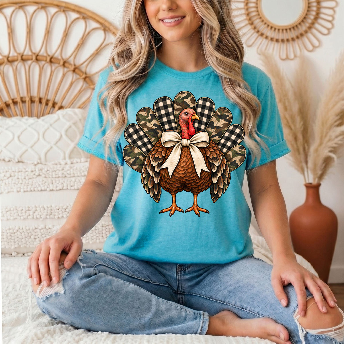Camo & Buffalo Check Turkey Thanksgiving Graphic Tee
