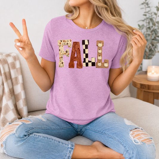 Fall Floral, Checkerboard & Pumpkin Graphic Tee
