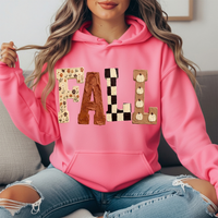 Fall Floral Checkerboard Pumpkin Lettering Graphic Hoodie