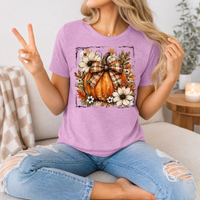 Fall Pumpkin Floral & Plaid Bow Graphic Tee