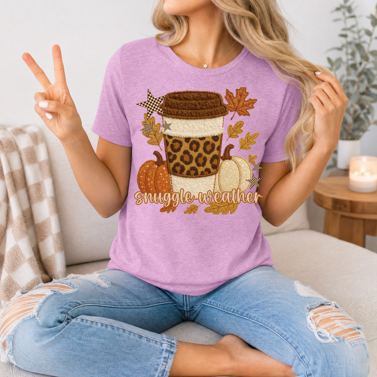 Snuggle Weather Faux Embroidery Coffee Graphic Tee
