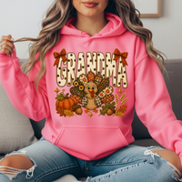 Grandma Thanksgiving Patchwork Turkey Bow Graphic Hoodie