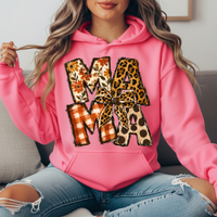 Mama Fall Patchwork & Leopard Bow Graphic Hoodie