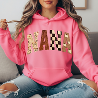 Nana Fall Floral, Checkerboard & Pumpkin Graphic Hoodie