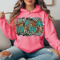 Turquoise Cowhide Mama Western Graphic Hoodie