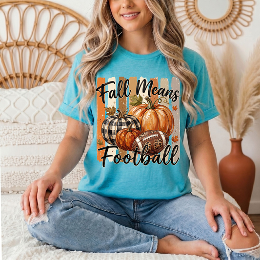 Fall Means Football Pumpkin Graphic Tee