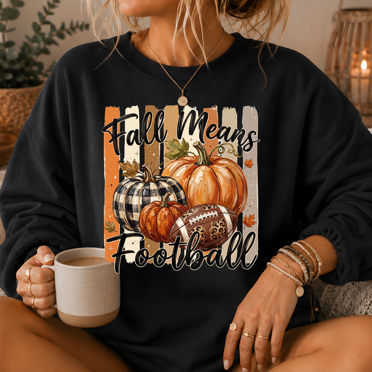 Fall Means Football Pumpkin Crewneck Sweatshirt