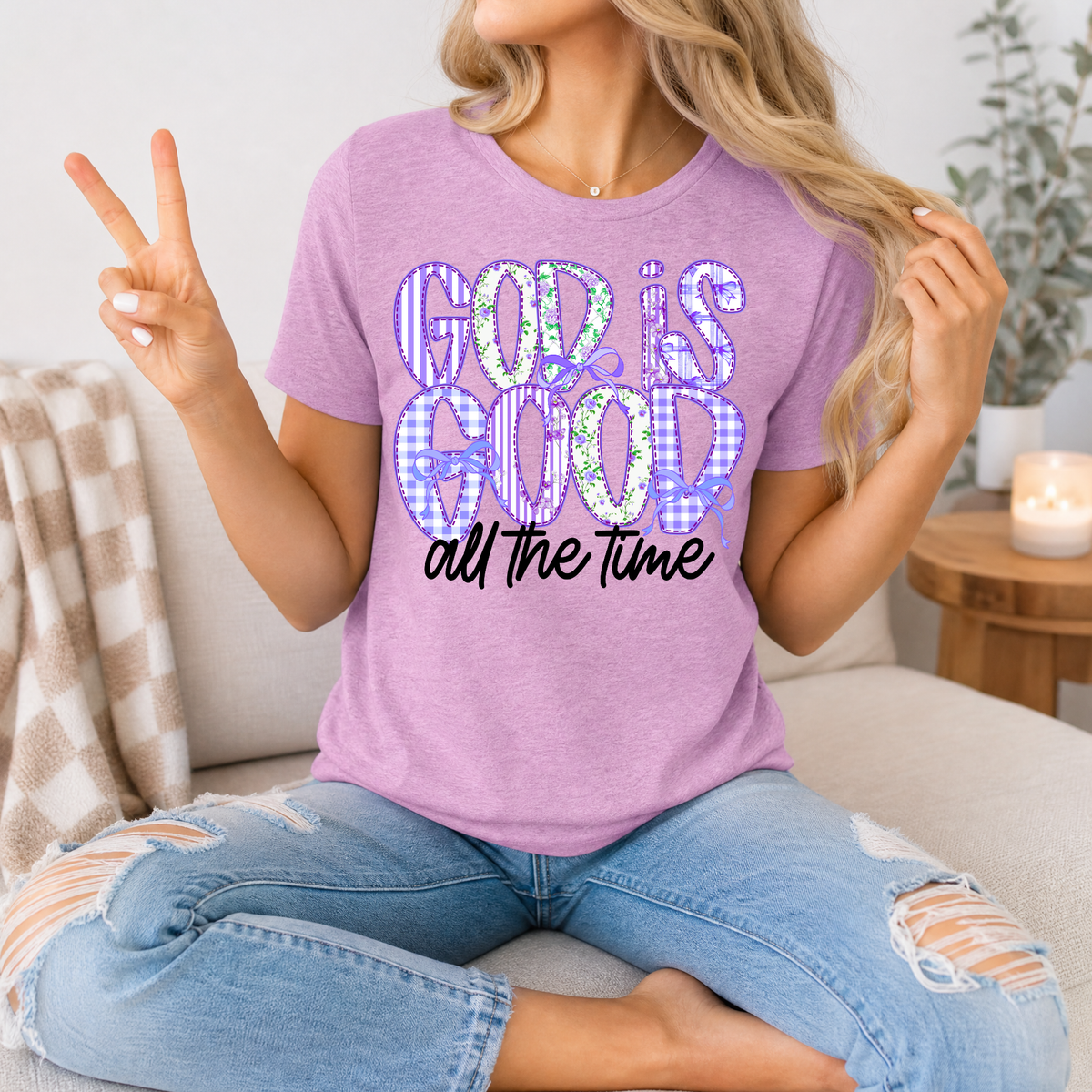 God Is Good Purple Floral Premium Graphic Tee