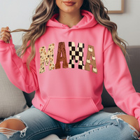 Mama Fall Floral, Checkerboard & Pumpkin Graphic Hoodie