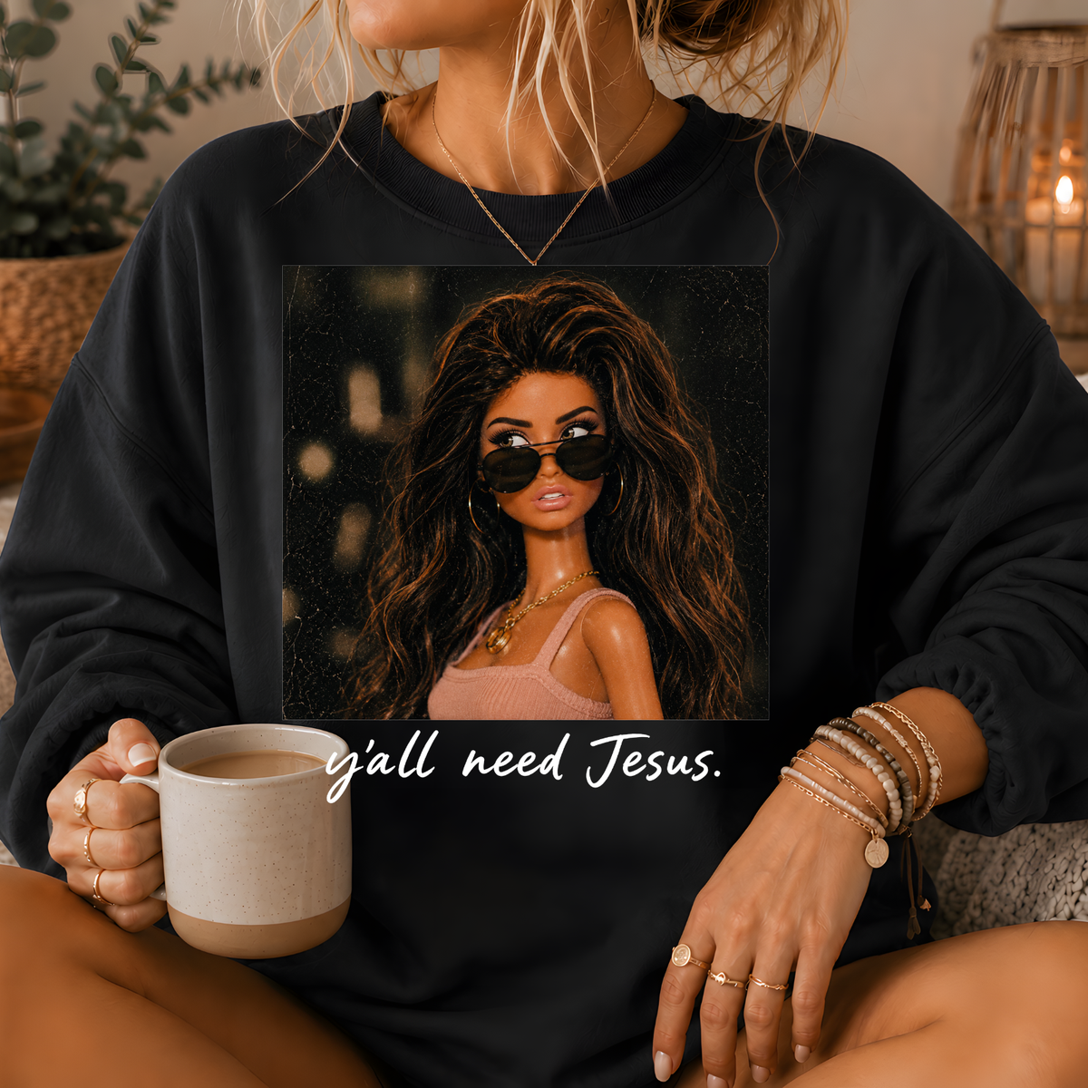 Y'all Need Jesus Fashion Doll Crewneck Sweatshirt