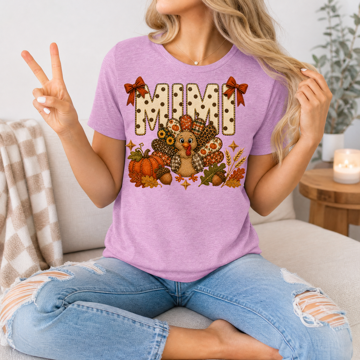 Mimi Thanksgiving Turkey & Bow Graphic Tee