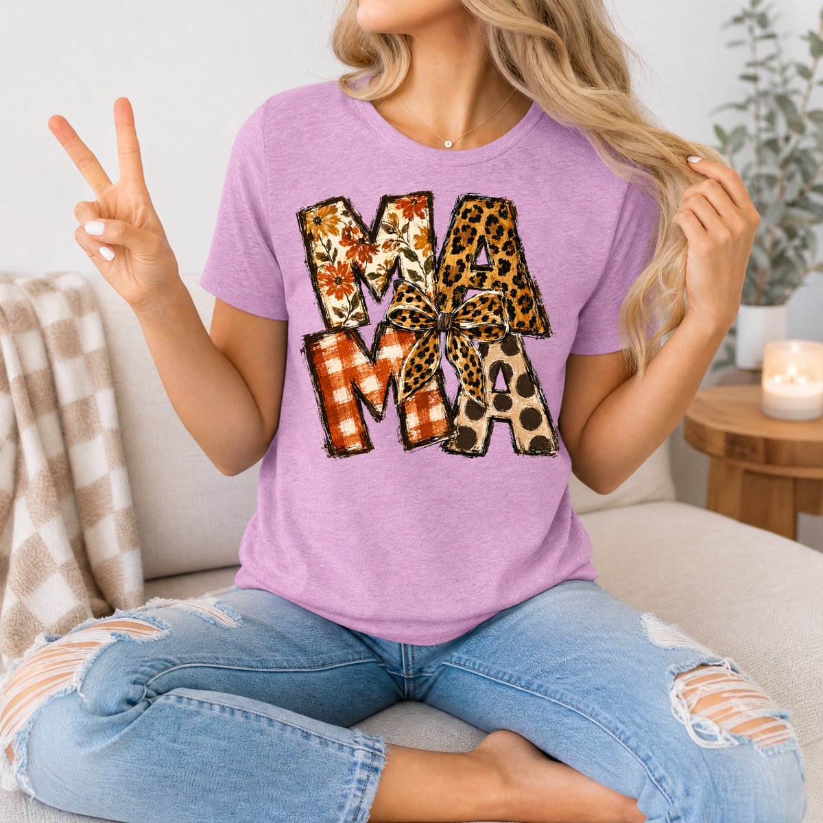 Fall Mama Floral & Leopard Bow Graphic Tee
