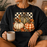 Pumpkin Plaid Bow Floral Crewneck Sweatshirt