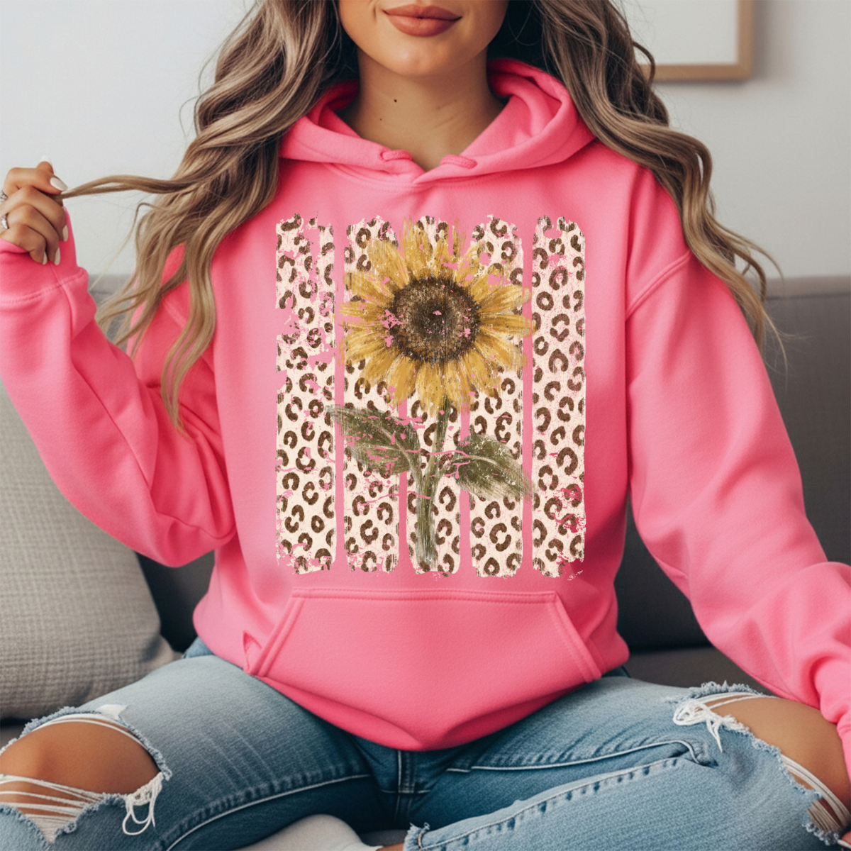 Sunflower Leopard Stripe Graphic Hoodie