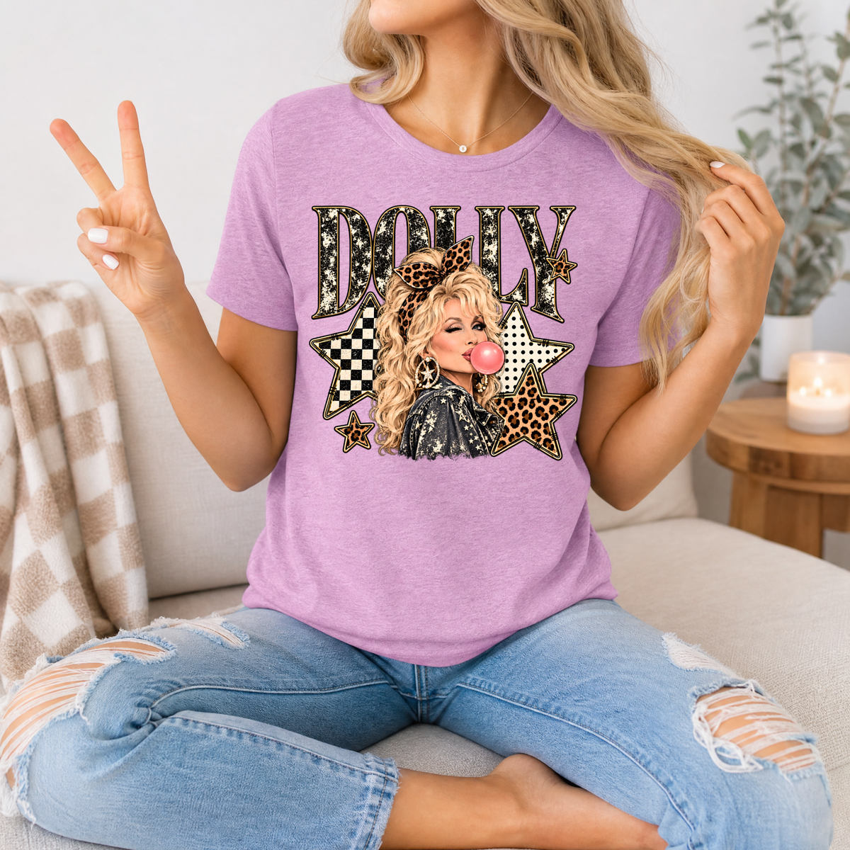 Dolly Bubblegum & Leopard Bow Vintage Graphic Tee