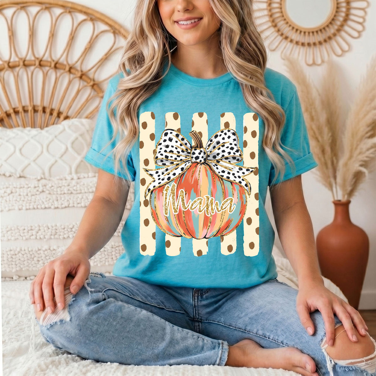 Mama Pumpkin & Spotted Bow Fall Graphic Tee